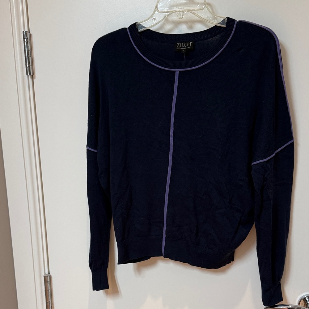 Zilch Amsterdam navy sweater with lilac piping size small